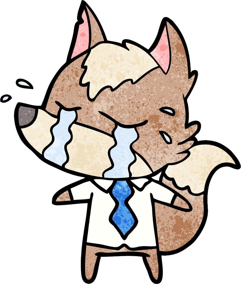 cartoon crying wolf wearing work clothes vector