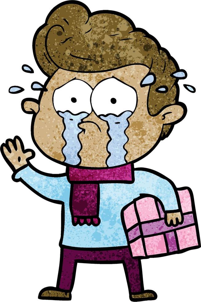 cartoon crying man with present vector