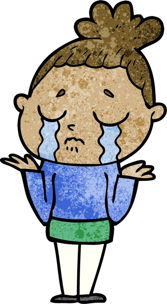 cartoon crying woman shrugging vector