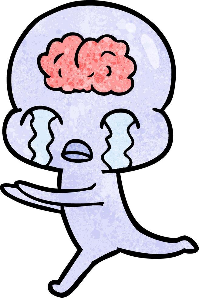 cartoon big brain alien crying vector