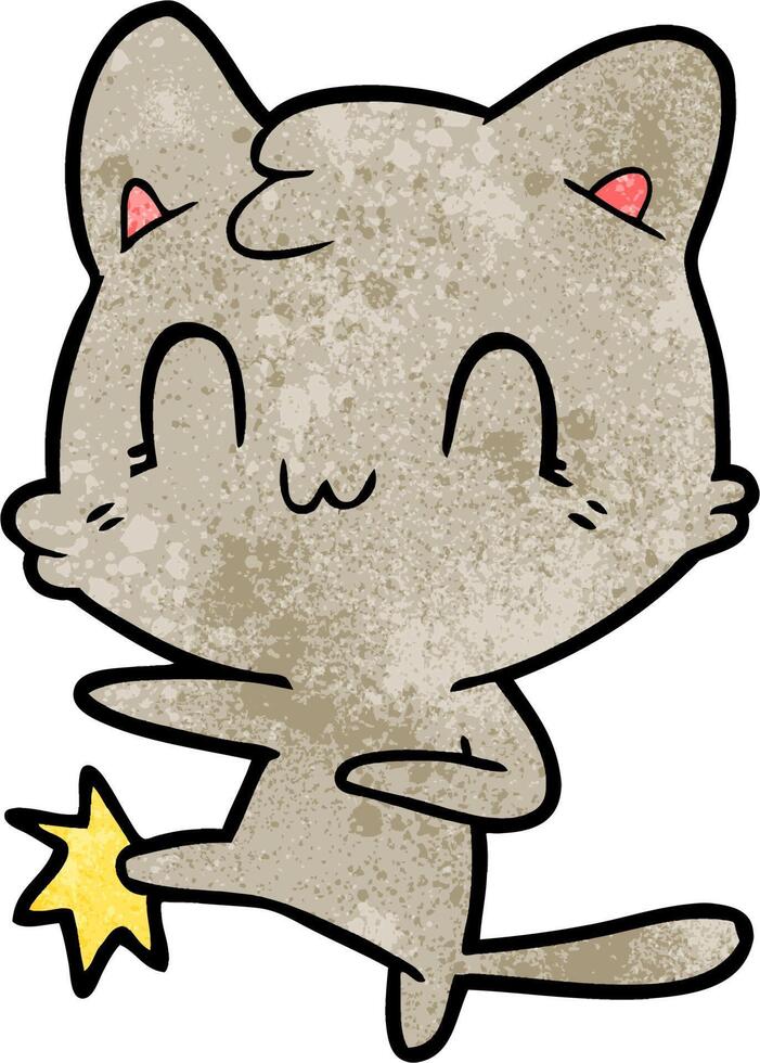 cartoon happy cat karate kicking vector