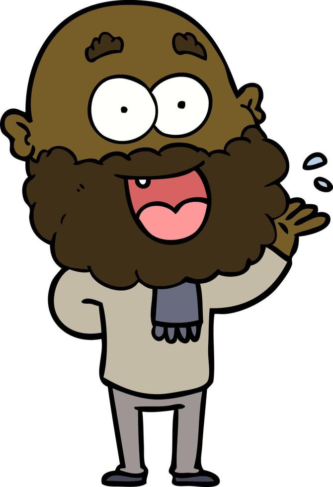 cartoon crazy happy man with beard amazed vector