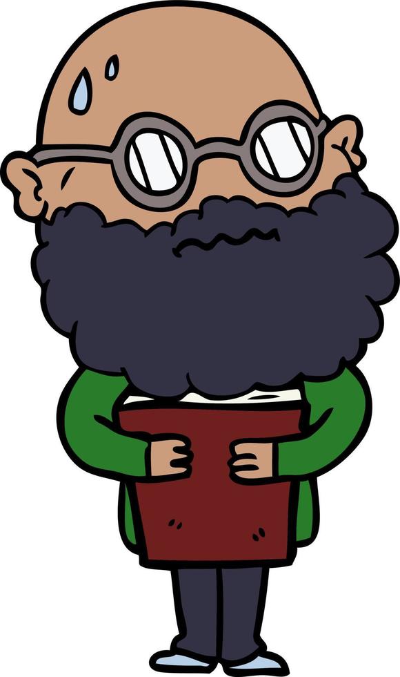 hombre preocupado de dibujos animados con barba y gafas vector