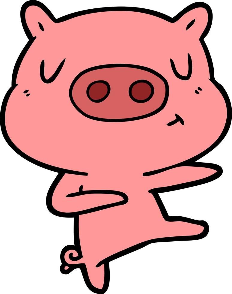 cartoon content pig dancing vector