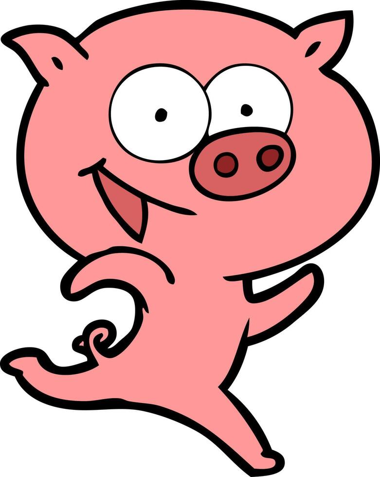 cheerful running pig cartoon vector
