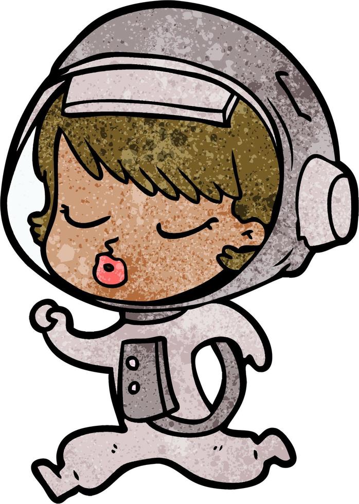 caricatura, bastante, astronauta, niña, funcionamiento vector