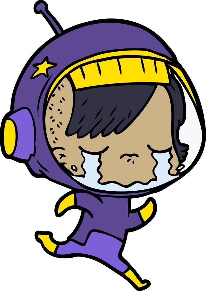 niña astronauta llorando de dibujos animados vector