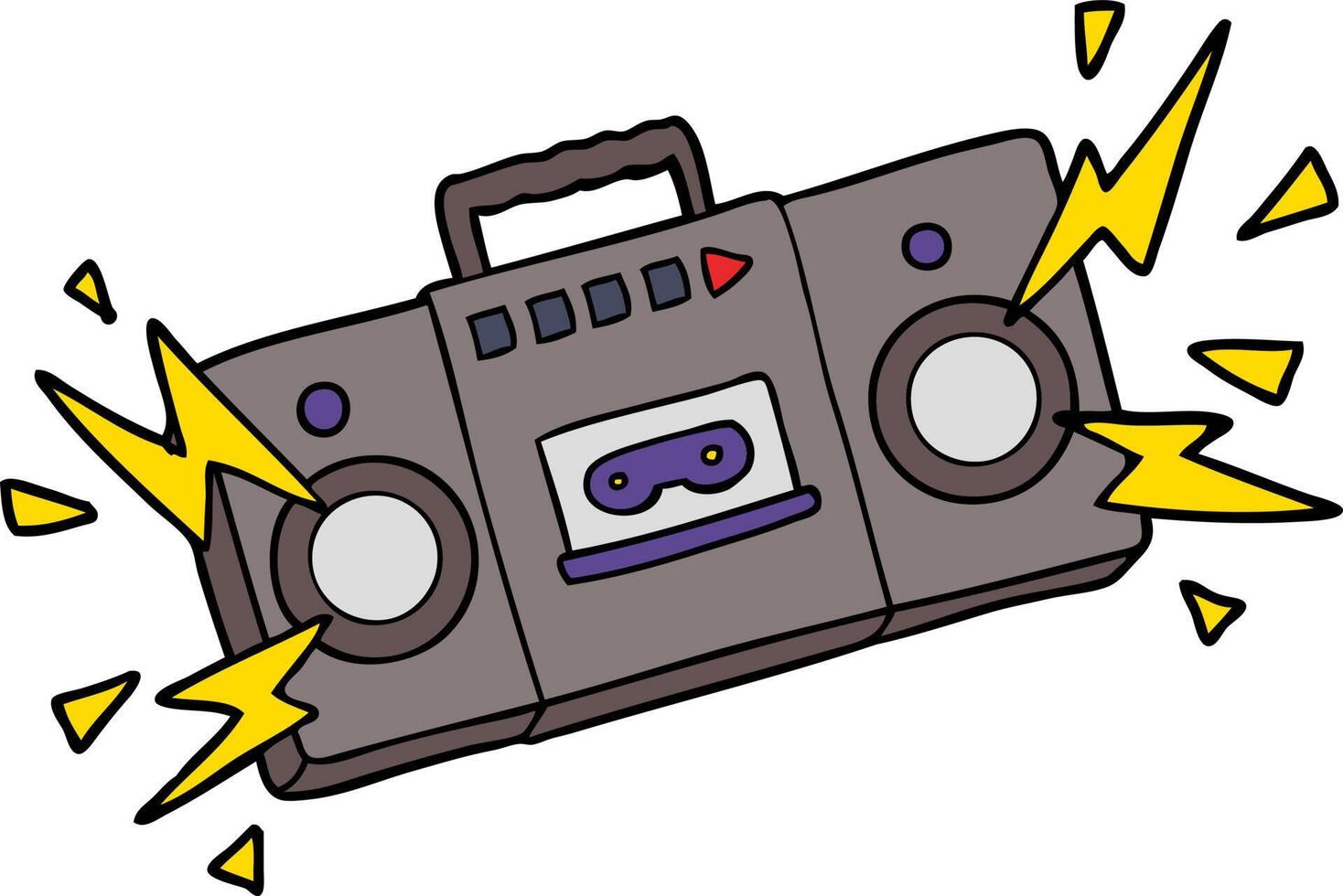 retro cartoon tape cassette player blasting out old rock tunes vector