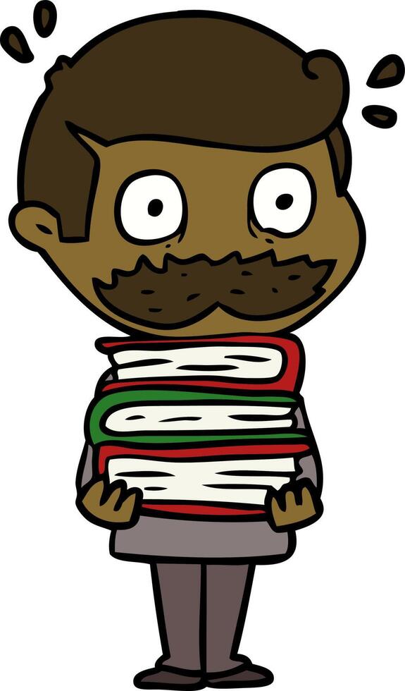 cartoon man with mustache and books vector