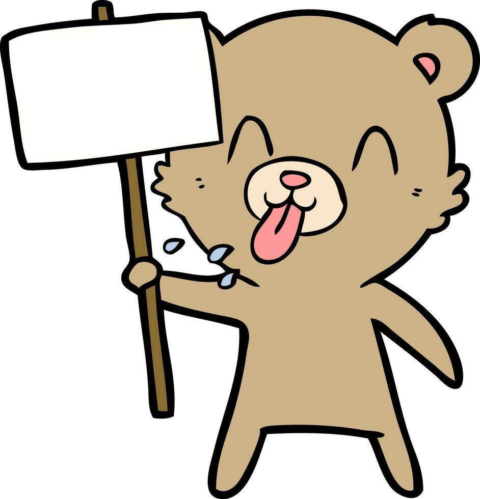 rude cartoon bear with protest sign vector