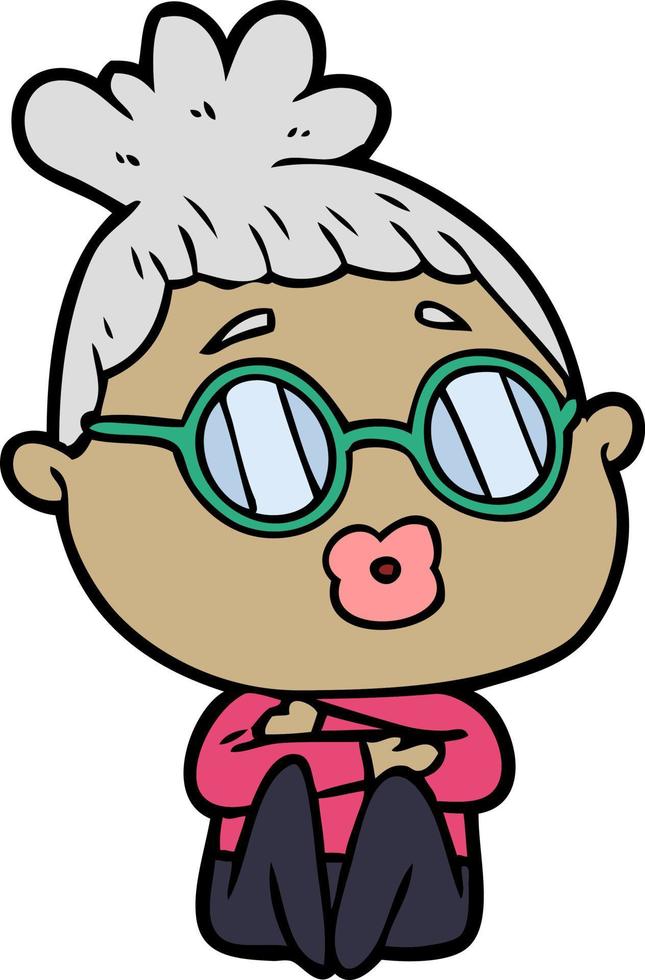 cartoon sitting woman wearing spectacles vector