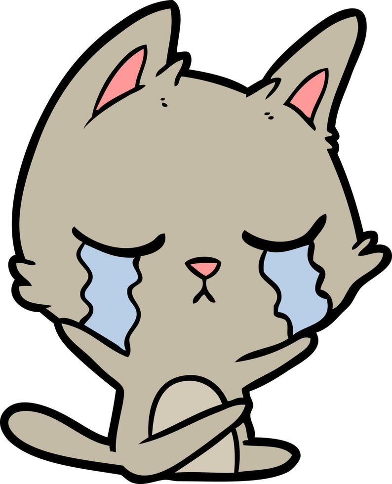 crying cartoon cat vector