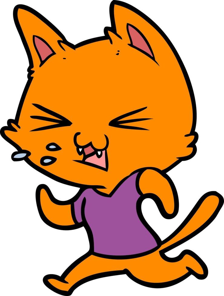 cartoon running cat hissing vector