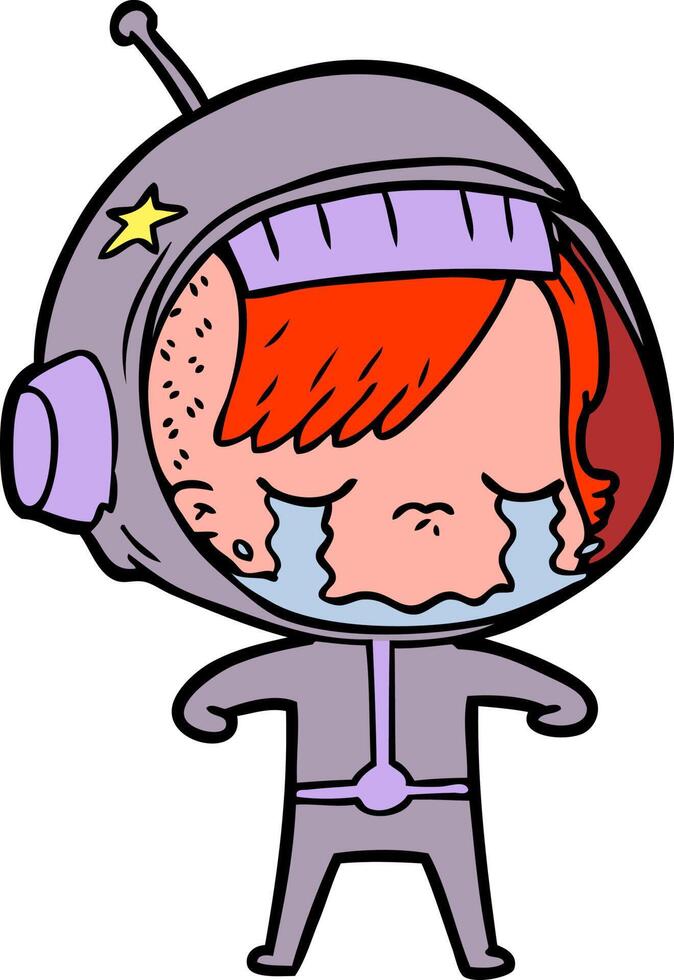 cartoon crying astronaut girl vector