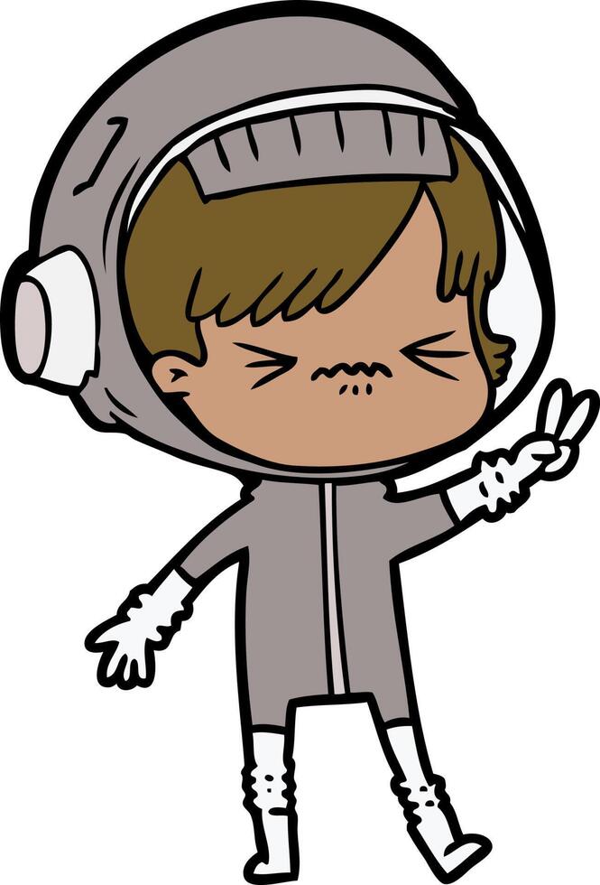 angry cartoon space girl holding up two fingers vector
