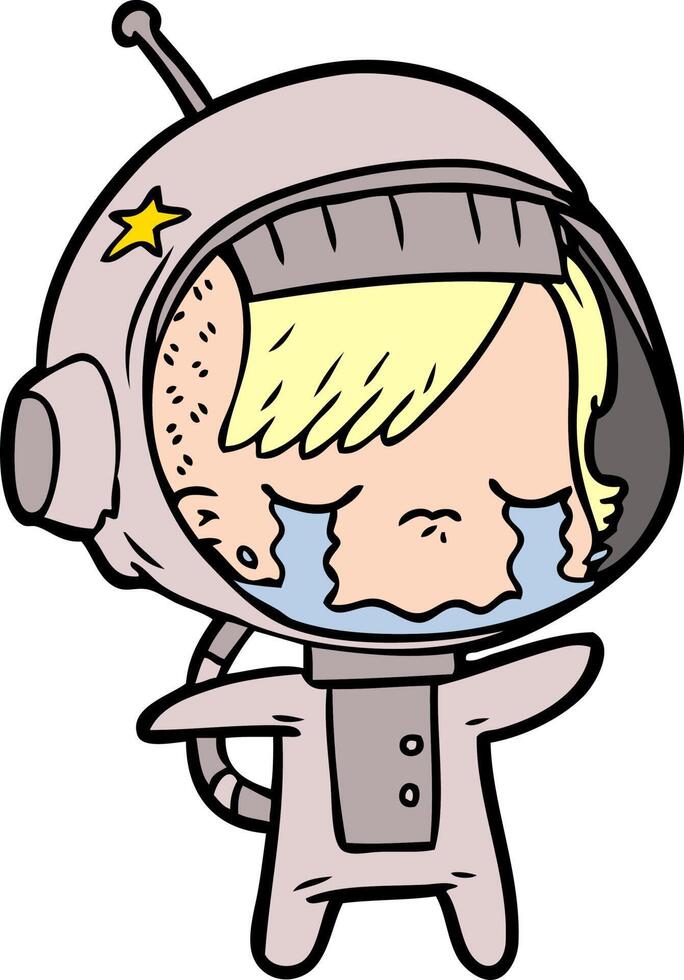 niña astronauta llorando de dibujos animados vector