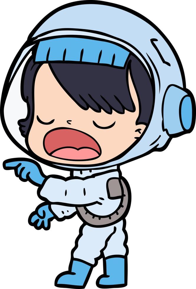 cartoon astronaut woman pointing and talking vector