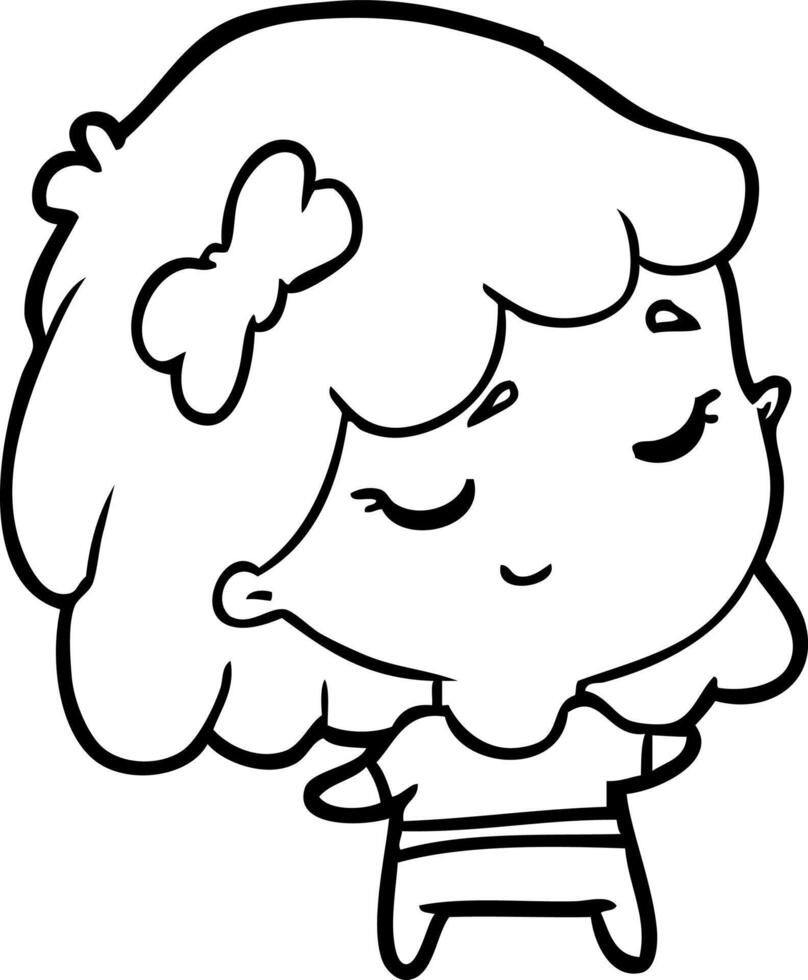 cute line drawing of a happy girl vector
