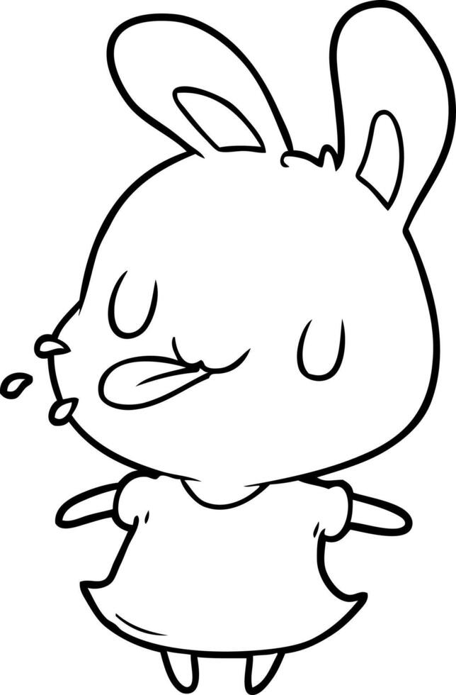 cute line drawing of a rabbit blowing raspberry vector