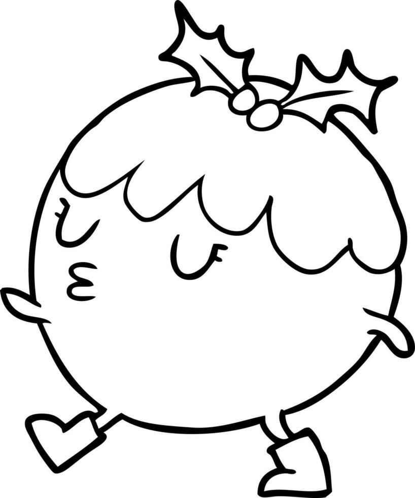 line drawing of a christmas pudding walking vector