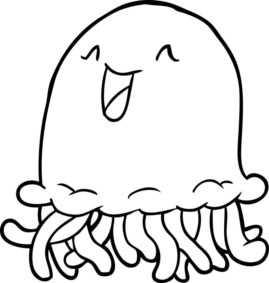 feliz dibujo lineal de una medusa vector