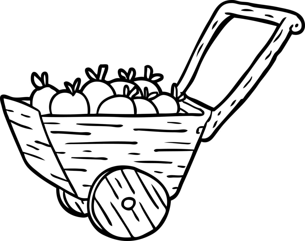 line drawing of a cart full of fresh apples vector