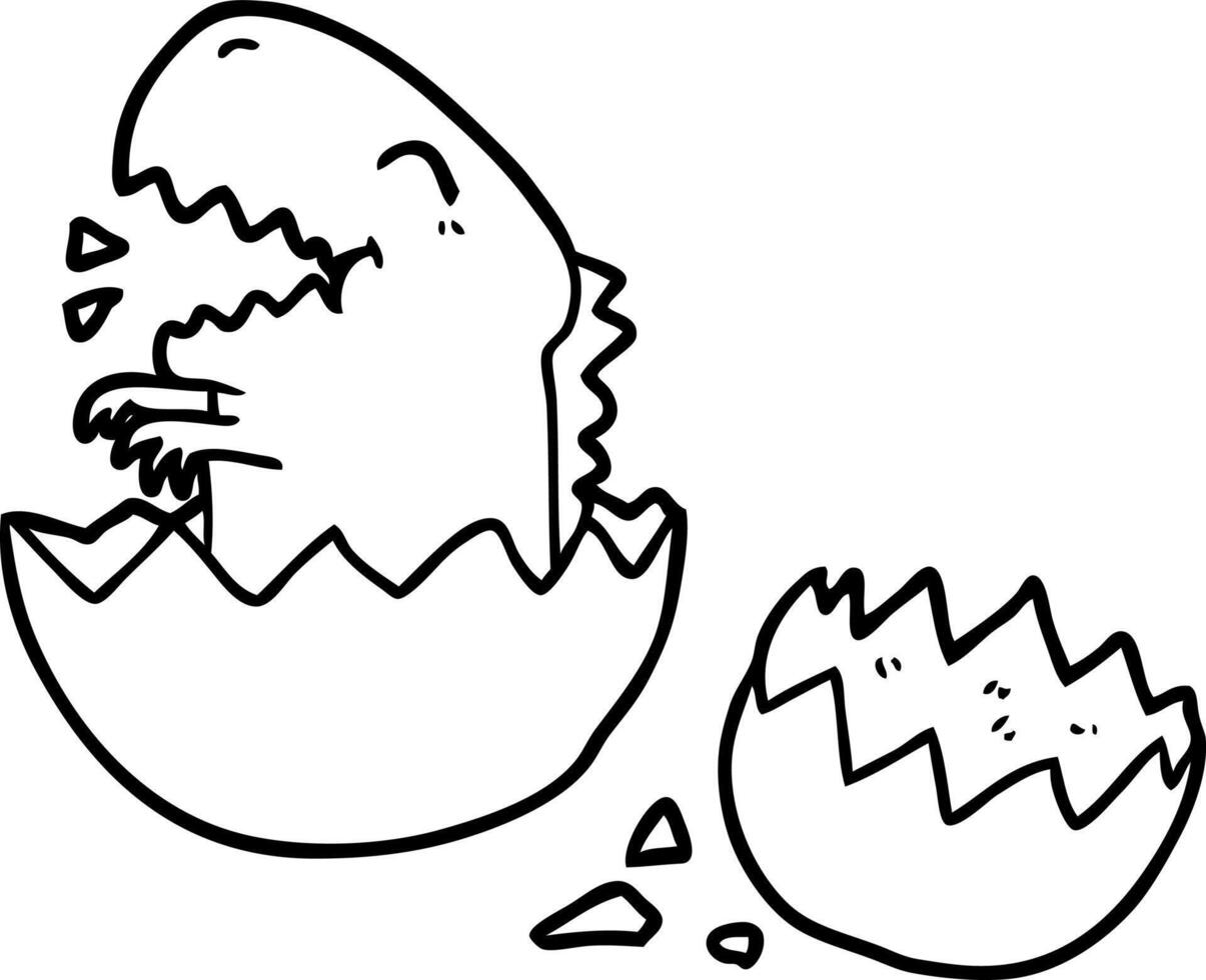 line drawing of a dinosaur hatching from egg vector