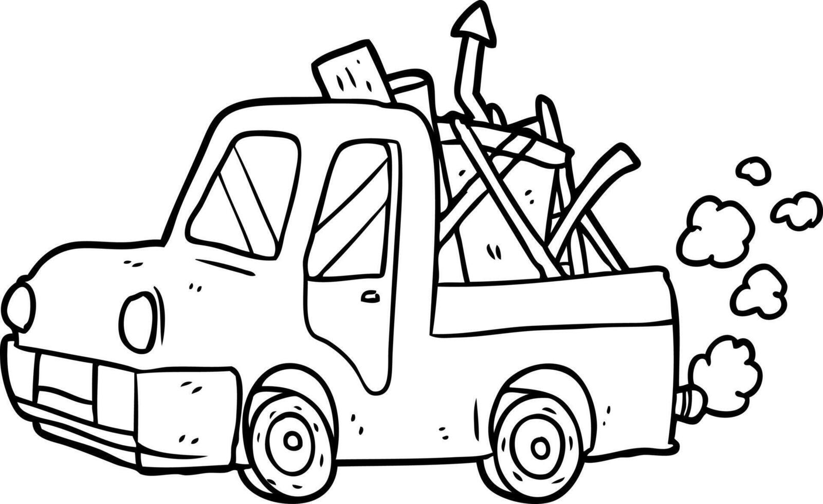 line drawing of a old truck full of junk vector