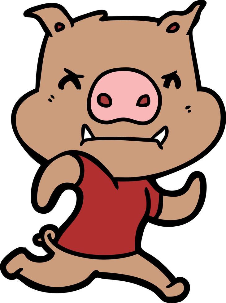 angry cartoon pig running vector