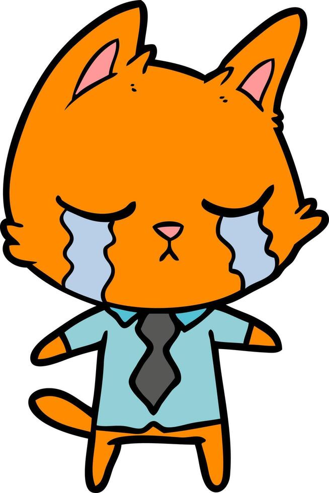 crying cartoon office worker cat vector