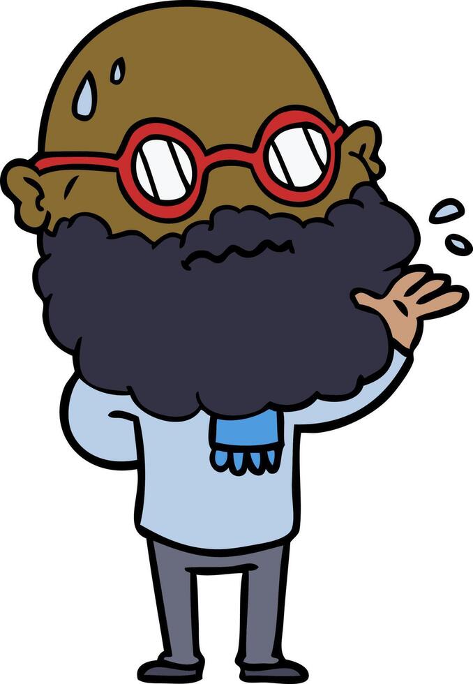 cartoon worried man with beard and spectacles vector
