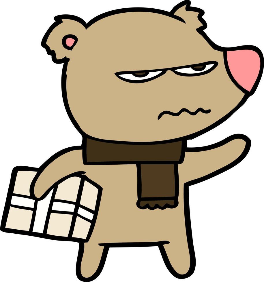 regalo de dibujos animados de oso enojado vector