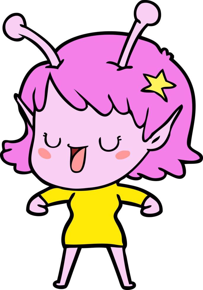 happy alien girl cartoon vector