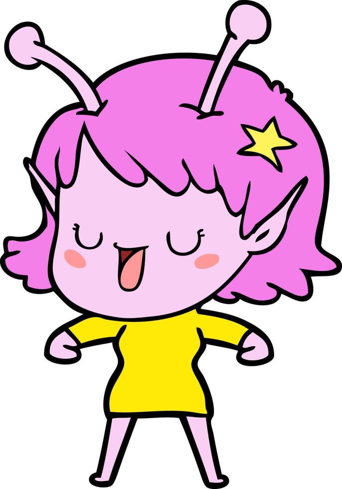 dibujos animados de niña alienígena feliz vector