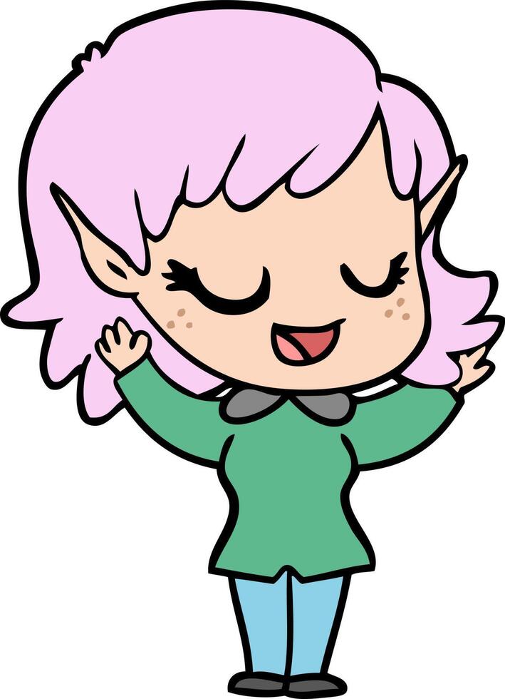 niña elfa feliz de dibujos animados vector