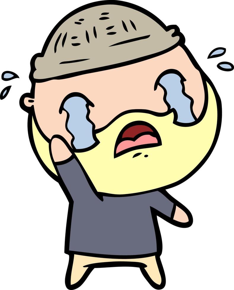 cartoon bearded man crying waving goodbye vector