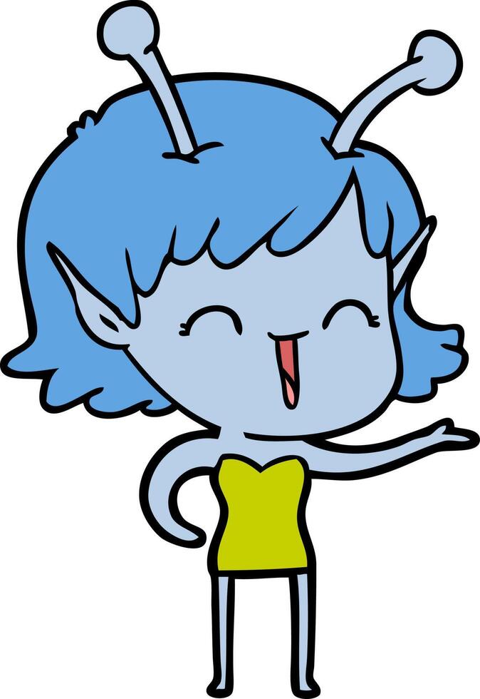 cartoon alien girl laughing vector