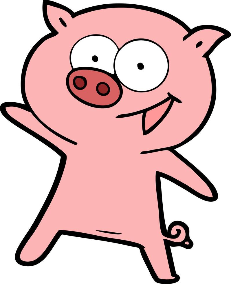 cheerful dancing pig cartoon vector