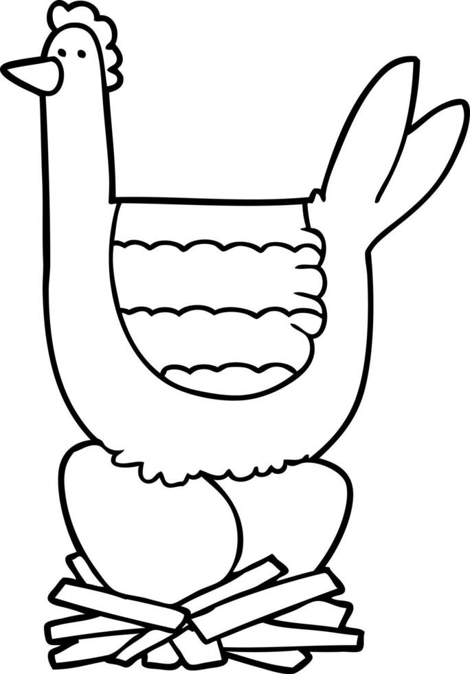 cartoon chicken sitting on eggs in nest vector