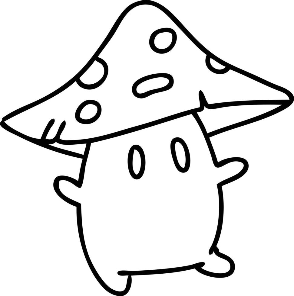 line doodle of a rare tiny mushroom creature frolicking in the fall breeze vector
