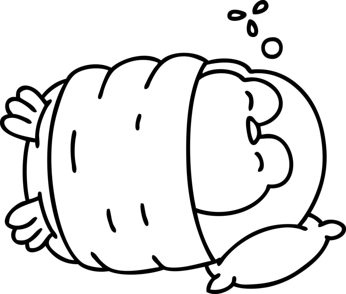 line doodle of a cute christmas penguin sleeping vector