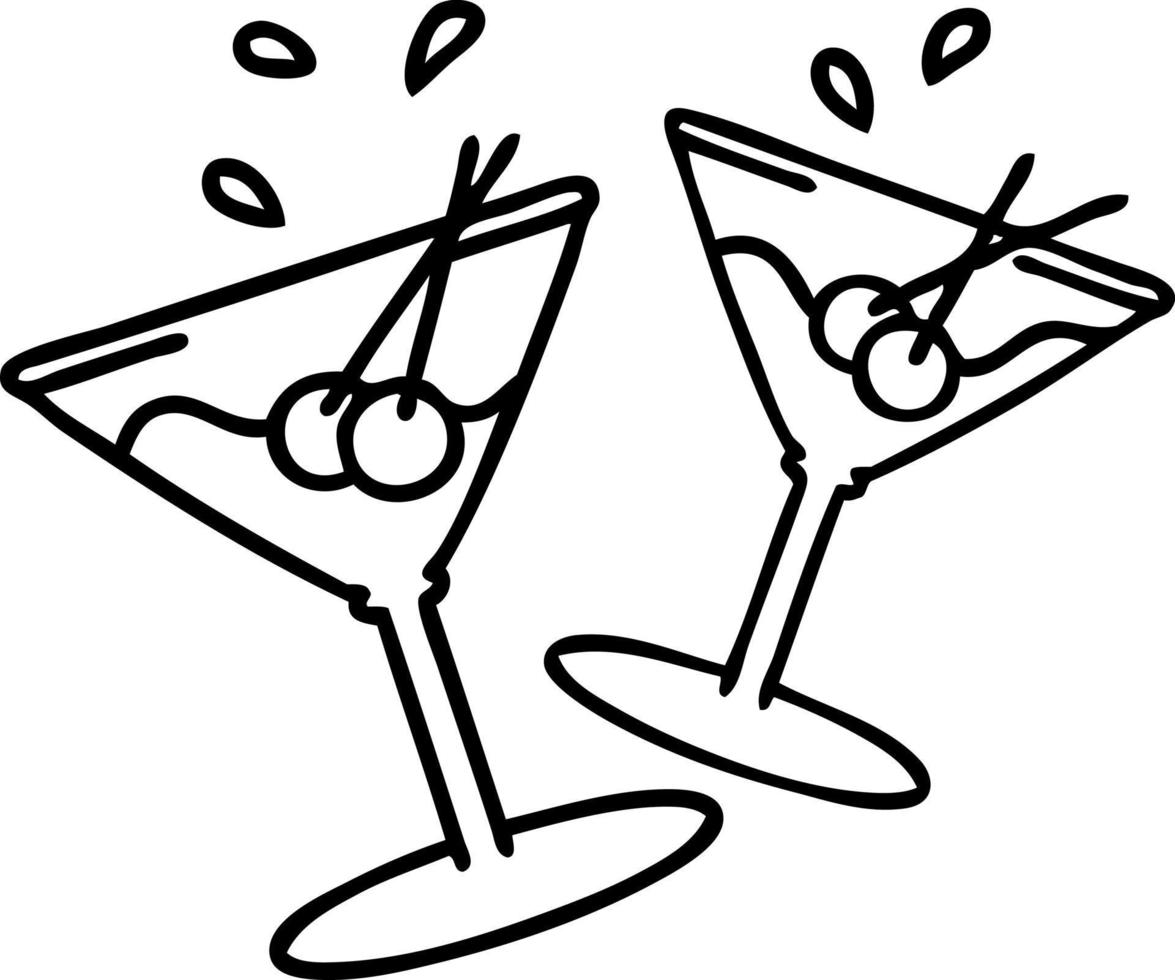 line doodle of martinin glasses clinking together vector