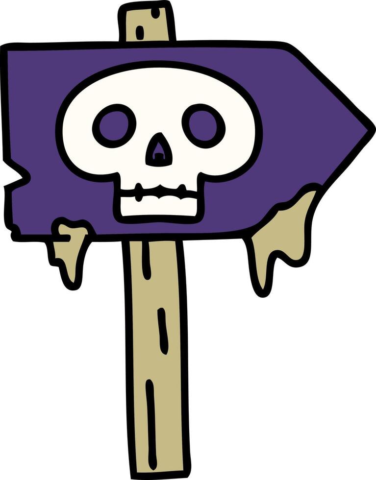 cartoon of a spooky halloween sign post with skull vector