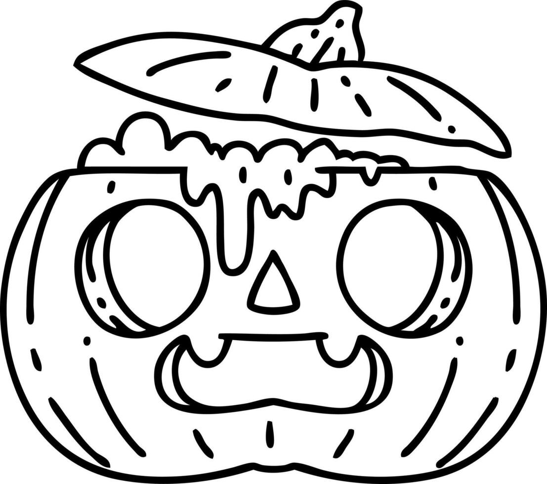 garabato de línea de una calabaza de Halloween espeluznante vector