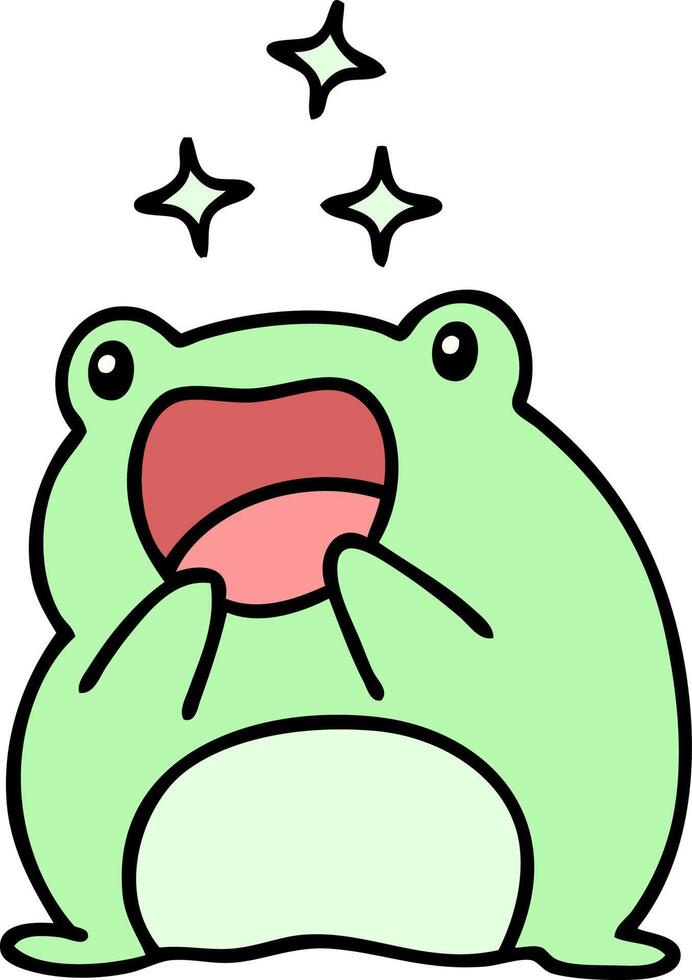 cartoon of a cute frog happy and amazed vector