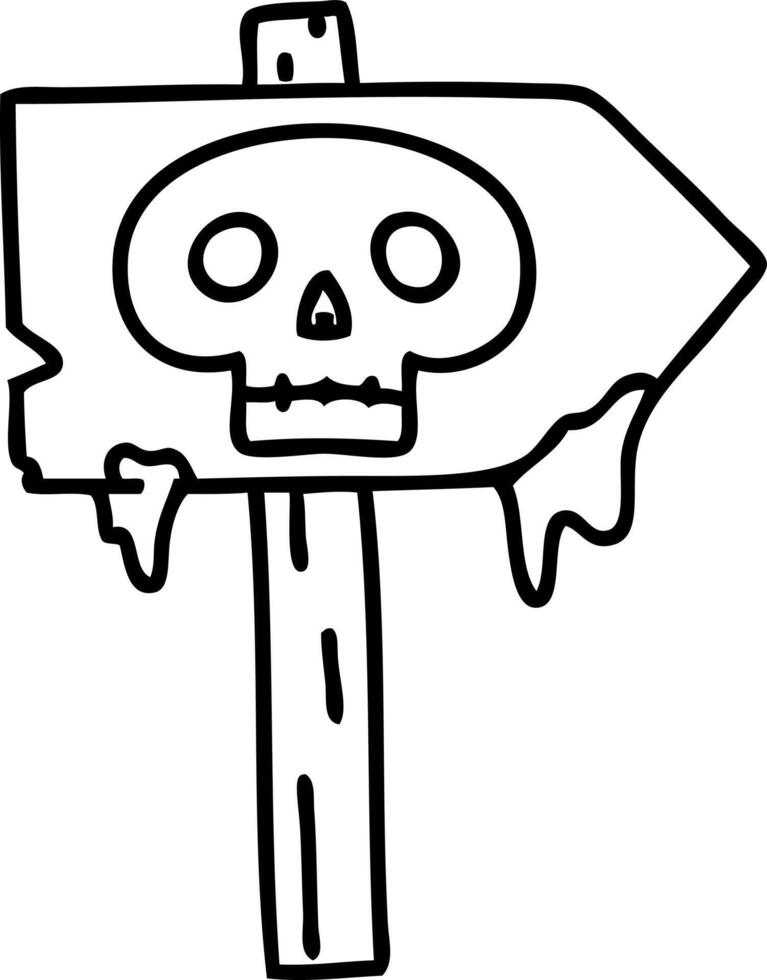 line doodle of a spooky halloween sign post with skull vector