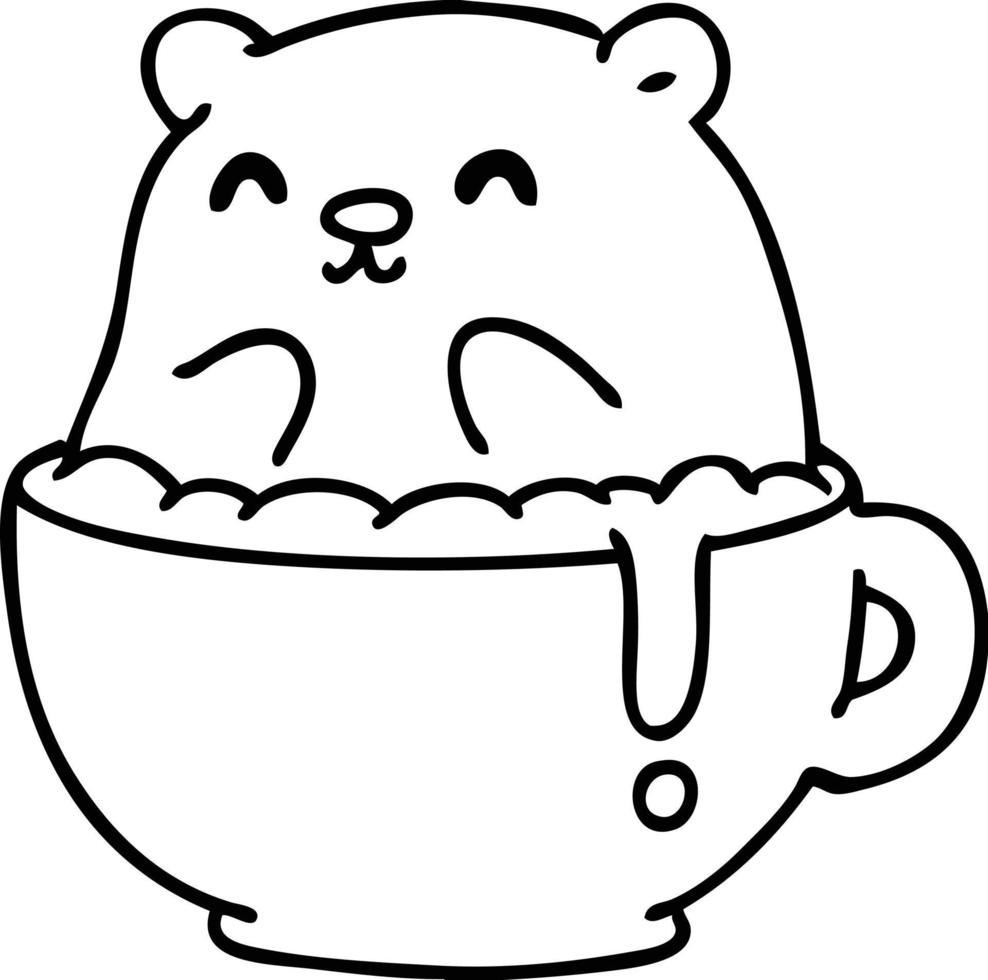 line doodle of a little bear sat in your latte unfortunately vector