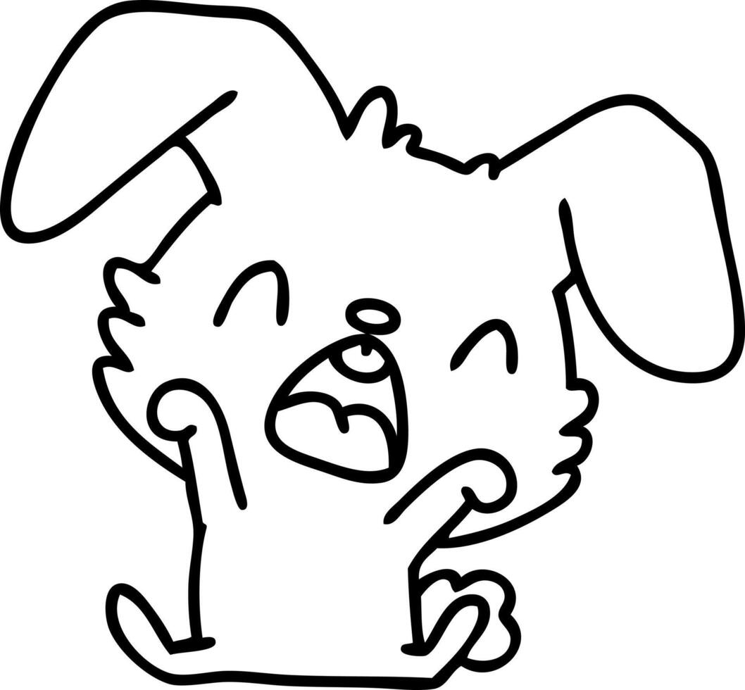 line doodle of a cute rabbit yawning and stretching vector