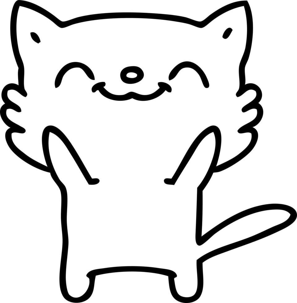 line doodle of a happy little cat vector