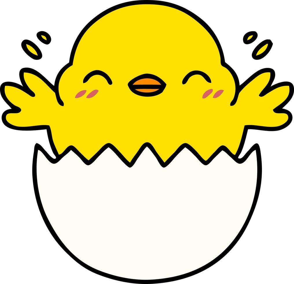 cartoon of a cute baby bird hatching from an egg shell vector